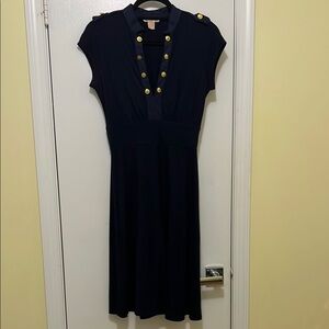 Elegant Navy Button-Detail Dress